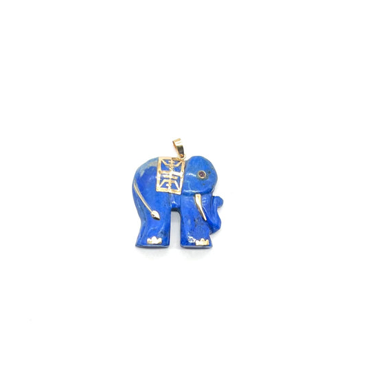 14k Yellow Gold Lapis Elephant Pendant